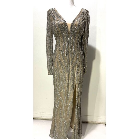 Galina Signature maxi dress sequins beaded champain sexi formal festive women 10 - Picture 1 of 10
